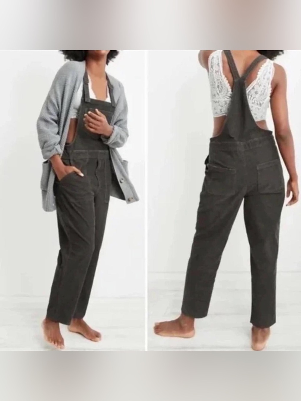 Aerie Dark Gray Cotton Overalls Jumpsuit Size Small